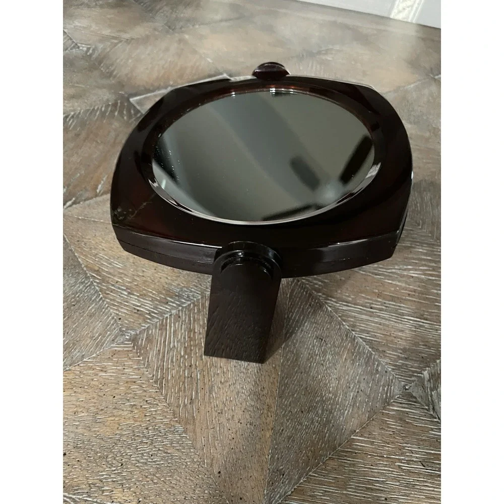 Vintage Brown Lucite Vanity Makeup Mirror Double Sided Swivel Tilt Tabletop